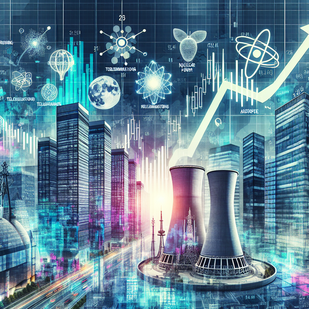 한국 증시 상승과 삼성전자, 통신·원전·우주항공 업종을 나타내는 이미지