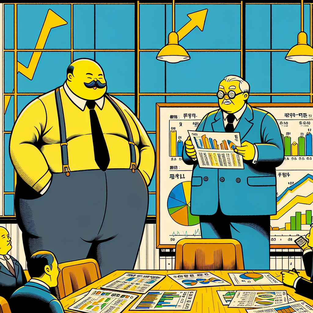 심슨 가족 캐릭터들이 스프링필드 회의실에서 주식 차트를 검토하며 시장 핵심 요약에 대해 논의하는 심슨 스타일 일러스트