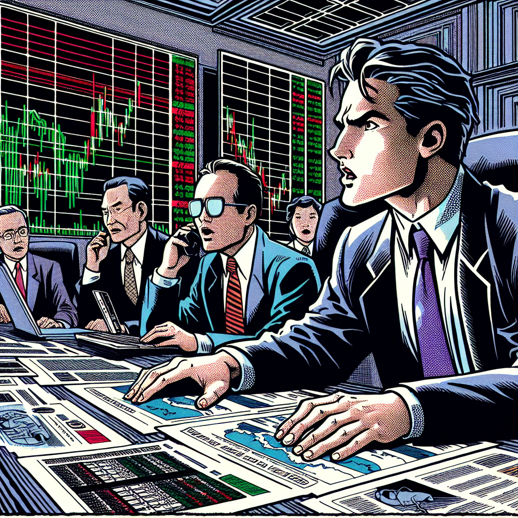 1990s American comic-book ink style illustration depicting characters in an office reviewing stock charts or conducting business deals, discussing the topic of differences between Korean and American health insurance