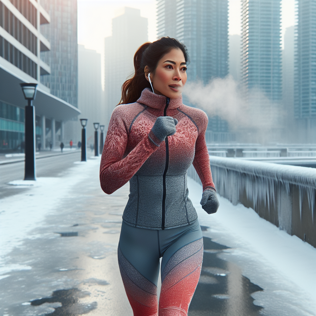 추운 겨울 아침에 따뜻한 운동복을 입고 러닝하는 사람의 모습